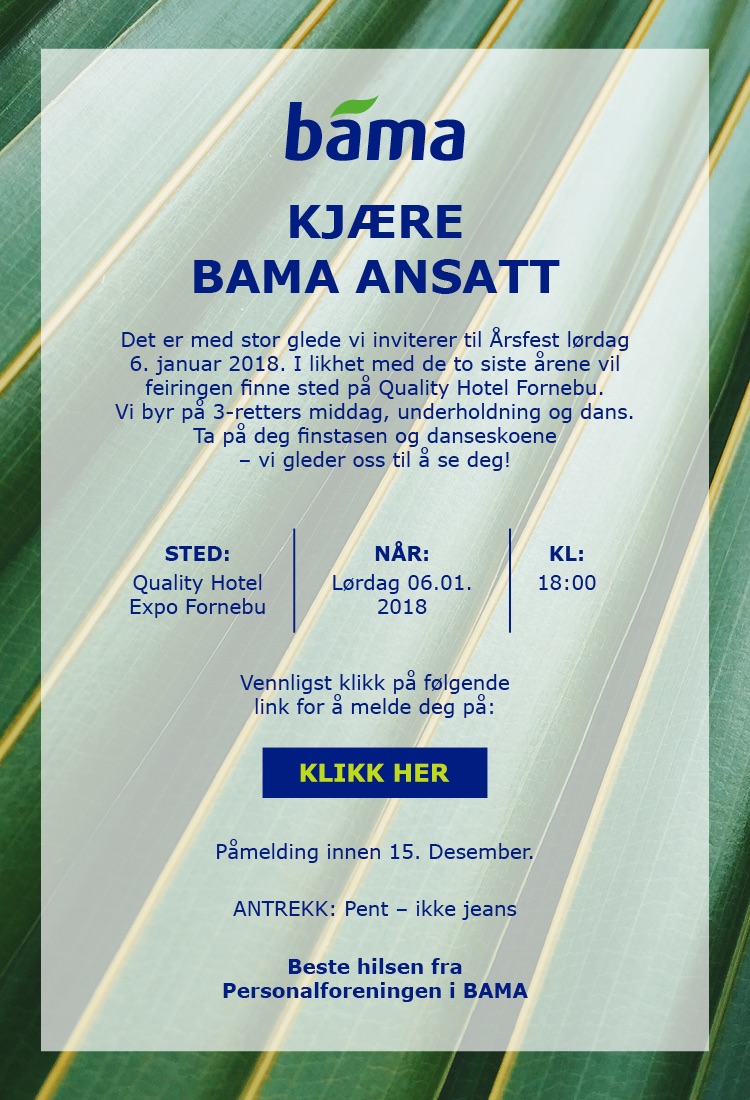 Har du husket å melde deg på BAMA Årsfest 2018?
