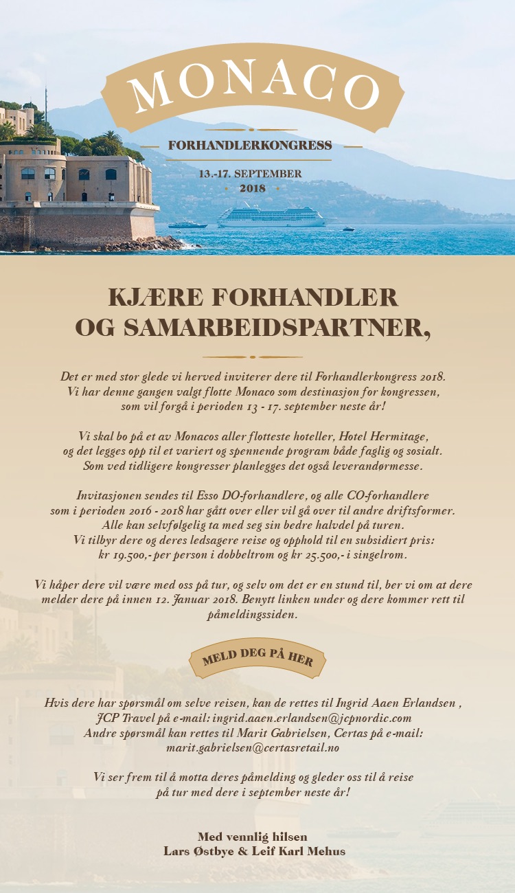 Påmelding til Forhandlerkongress 2018