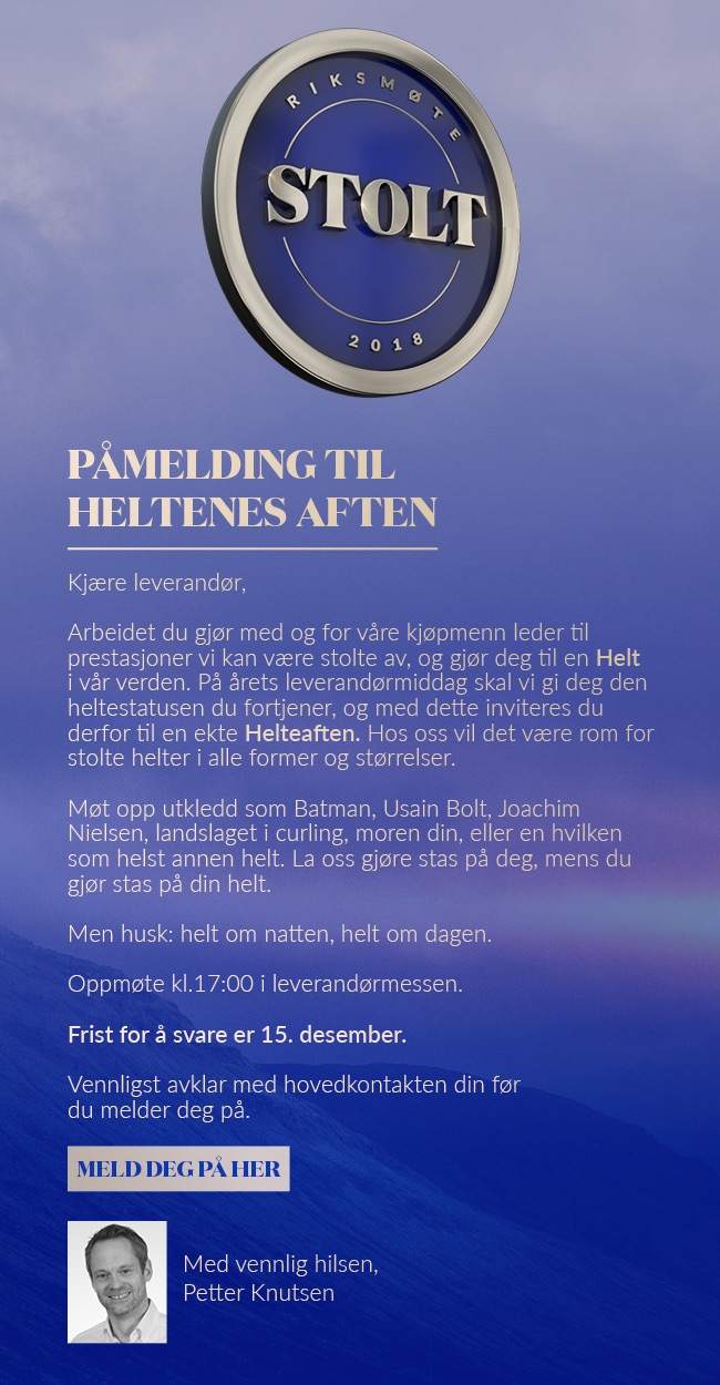 Invitasjon til Riksmøte 2018 - Leverandør middag