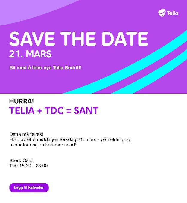 Save the date 21.mars – Bli med å feire nye Telia!
