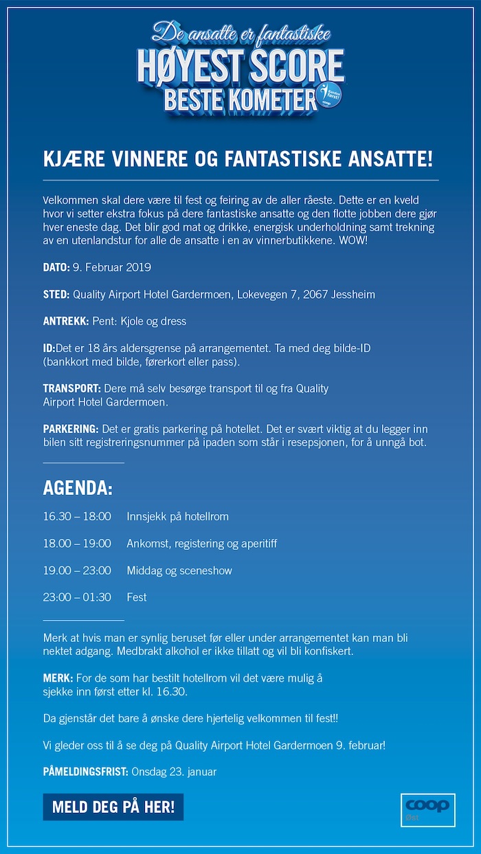 Invitasjon Coop Øst fest 2019